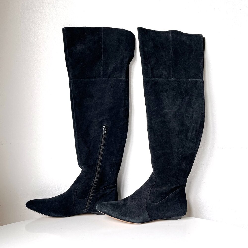 NWOT Renvy Black Suede Over the Knee Low Heeled Boots Size 8